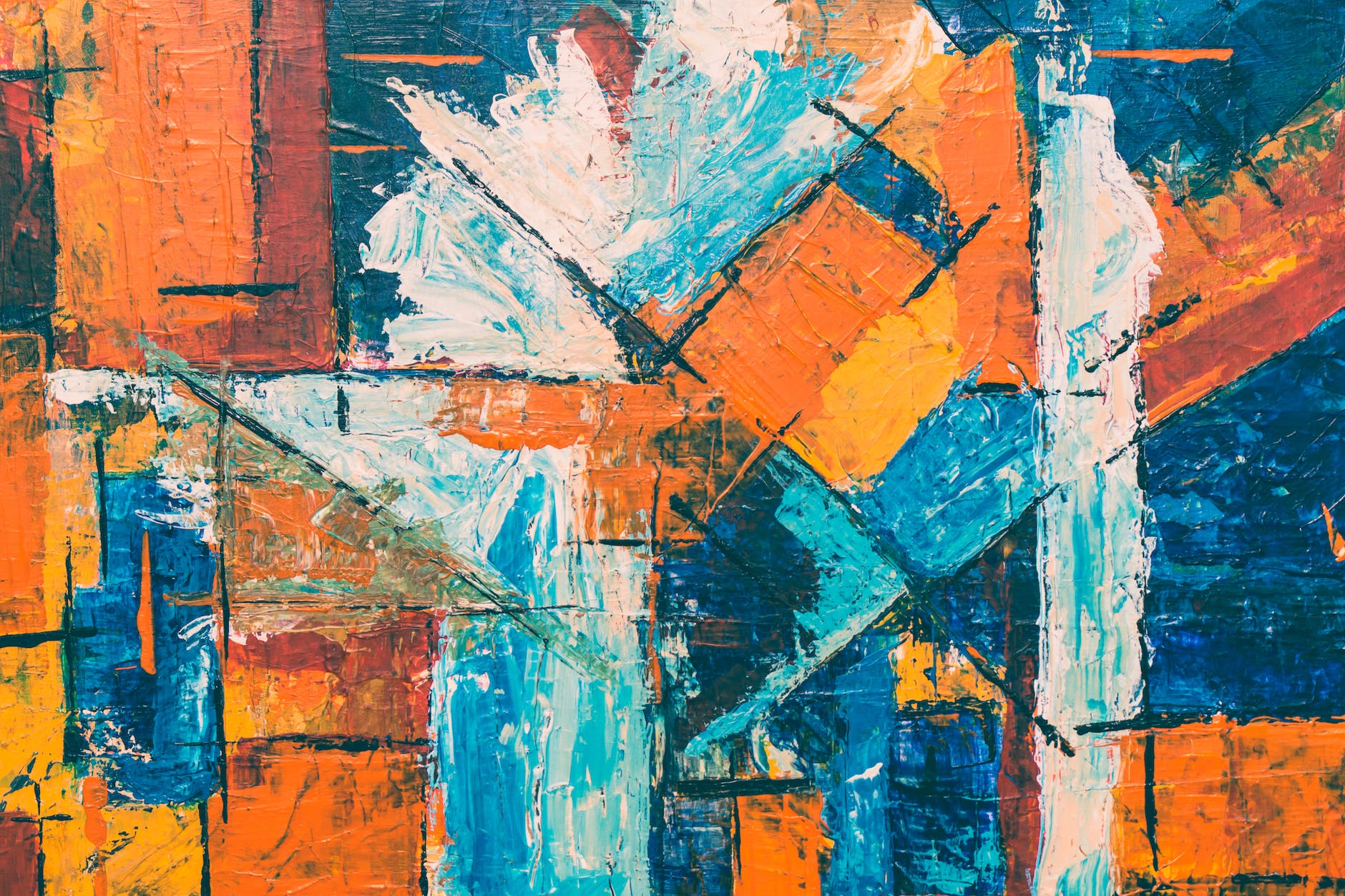 blue orange and white abstract painting