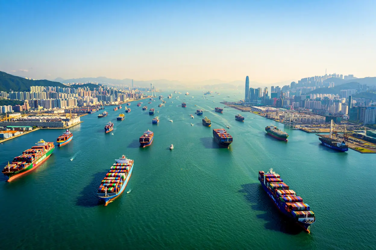 Port de Hong Kong et skyline financier